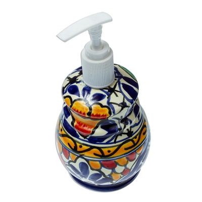 Alternate image for Artisan Crafted Ceramic Floral Soap Dispenser Cobalt Flowers
