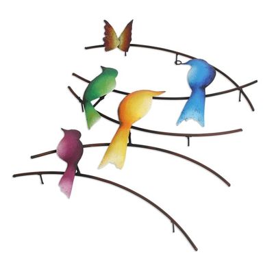 Alternate image for Steel Wall Sculpture of Birds and a Butterfly from Mexico Friends of Summer