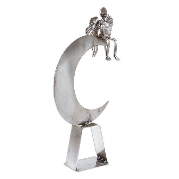 Alternate image for Handmade Angel and Moon Metal Sculpture Angel on High