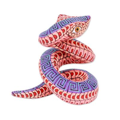 Alternate image for Hand-Painted Melon Copal Wood Alebrije Snake Figurine Melon Hiss