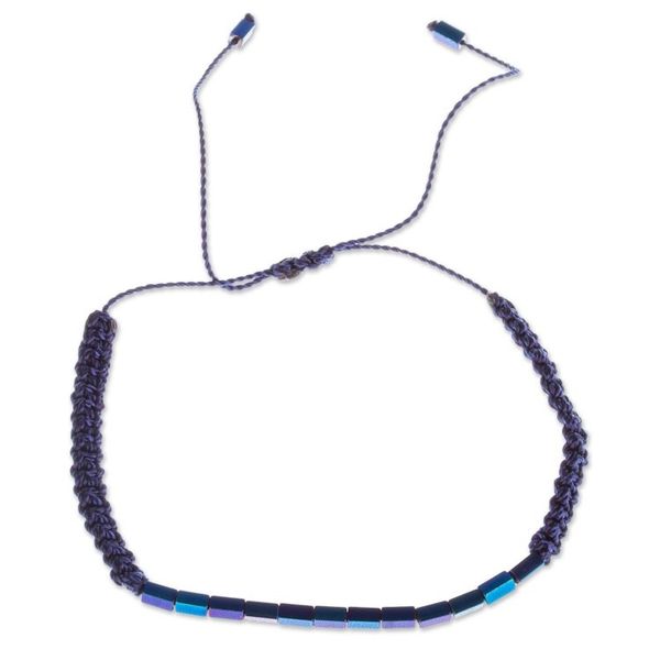 Alternate image for Adjustable Blue Hematite Beaded Bracelet from Mexico Azure