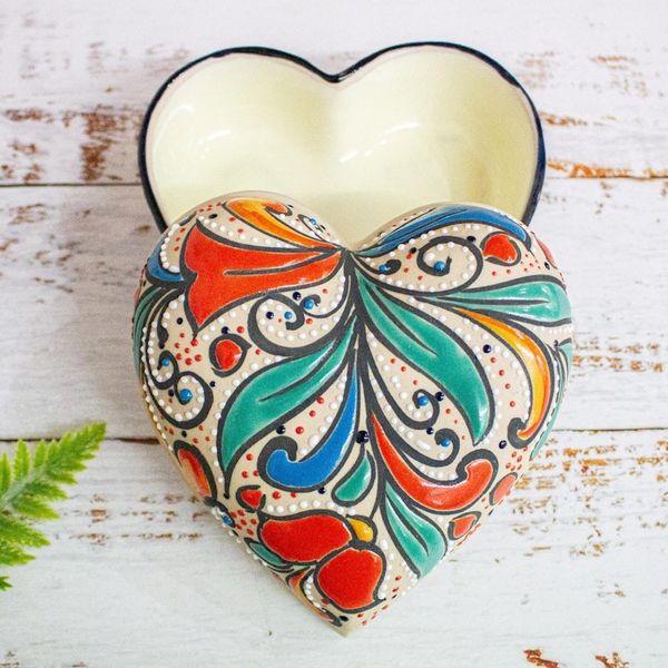 Alternate image for Handmade Heart Shaped Ceramic Jewelry Box Flourishing Heart