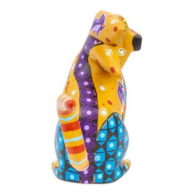 Alternate image for Hand-Painted Copal Wood Alebrije Cat Figurine in Amber Amber Feline Questions