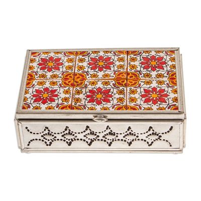 Alternate image for Talavera Tin and Ceramic Jewelry Box in Warm Floral Details Palace of Flowers