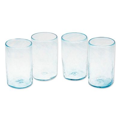 Alternate image for 4 Hand Blown Eco-Friendly Recycled Glass Tumblers in Blue Garden Relaxation in Blue