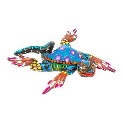 Alternate image for Hand-Painted Cyan Copal Wood Alebrije Iguana Figurine Iguana Steps in Cyan