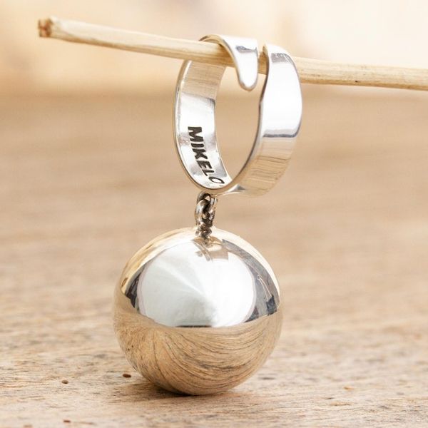 Alternate image for 950 Silver Wrap Ring with Dangling Orb in Front Wavering Orbit