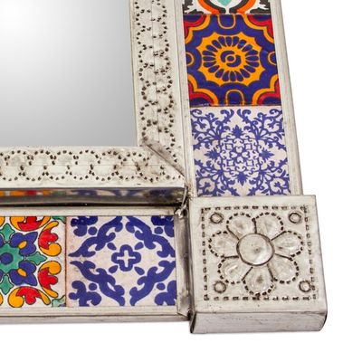 Alternate image for Tin and Ceramic Wall Mirror with Talavera Motifs Large Talavera Seasons