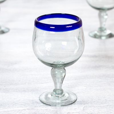 Alternate image for Cobalt Blue Rim Hand Blown 18 oz Wine Glasses Set of 4 Cobalt Kiss