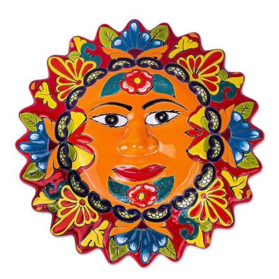 Alternate image for Colorful Floral Talavera Style Sun Wall Plaque from Mexico Pure Sun