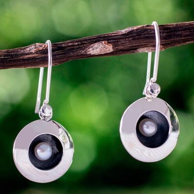 Alternate image for Taxco Silver Earrings with Cultured Pearl Moon Intrigue