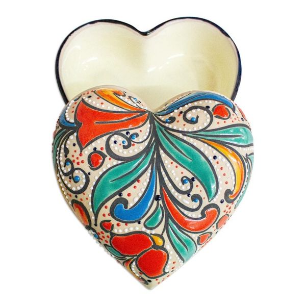 Alternate image for Handmade Heart Shaped Ceramic Jewelry Box Flourishing Heart
