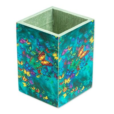 Alternate image for Pine Wood Pencil Holder with Decoupage Butterflies Paradise Butterflies