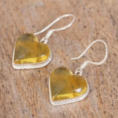 Alternate image for Heart Shaped Natural Amber Dangle Earrings from Mexico Heartfelt Gleam