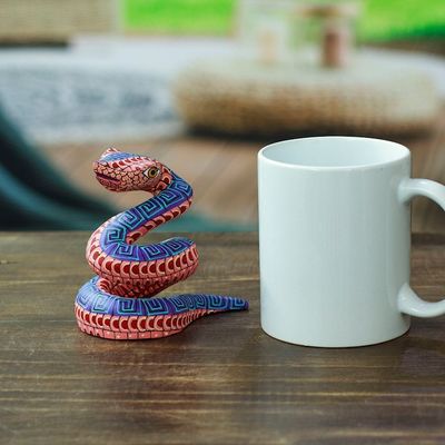 Alternate image for Hand-Painted Melon Copal Wood Alebrije Snake Figurine Melon Hiss