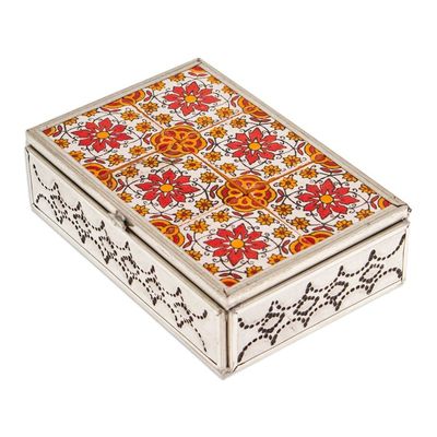 Alternate image for Talavera Tin and Ceramic Jewelry Box in Warm Floral Details Palace of Flowers