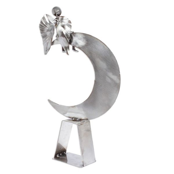 Alternate image for Handmade Angel and Moon Metal Sculpture Angel on High