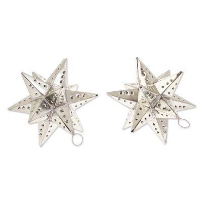 Alternate image for Pair of Star-Themed Polished Tin Ornaments Crafted in Mexico Starry Secret