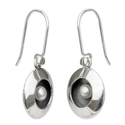 Alternate image for Taxco Silver Earrings with Cultured Pearl Moon Intrigue