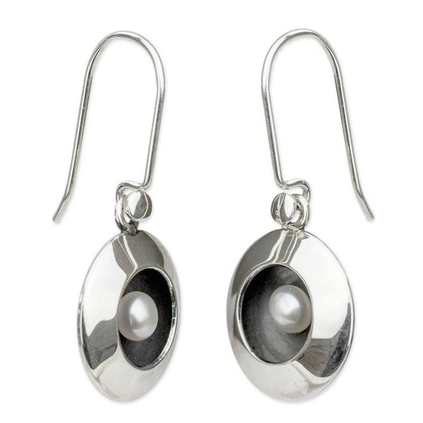 Alternate image for Taxco Silver Earrings with Cultured Pearl Moon Intrigue