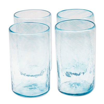 Alternate image for 4 Hand Blown Eco-Friendly Recycled Glass Tumblers in Blue Garden Relaxation in Blue