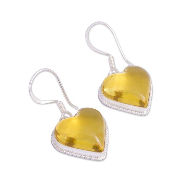 Alternate image for Heart Shaped Natural Amber Dangle Earrings from Mexico Heartfelt Gleam