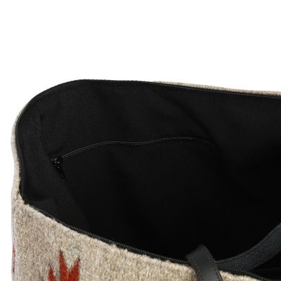 Alternate image for Beige with Earth-Color Geometric Motif Handwoven Wool Tote Forest Fanfare