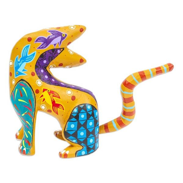 Alternate image for Hand-Painted Copal Wood Alebrije Cat Figurine in Amber Amber Feline Questions