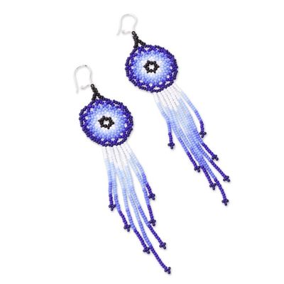 Alternate image for Long Glass Beaded Earrings in Blue from Mexico Blue Dreamcatcher