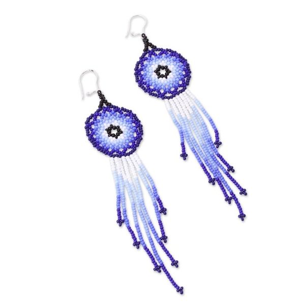 Alternate image for Long Glass Beaded Earrings in Blue from Mexico Blue Dreamcatcher