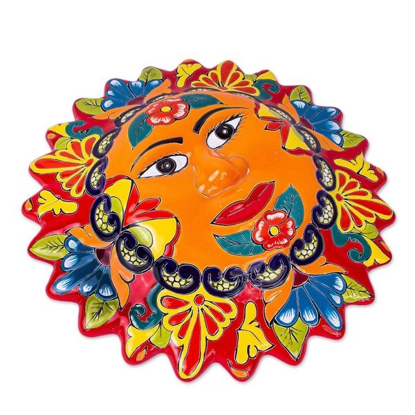 Alternate image for Colorful Floral Talavera Style Sun Wall Plaque from Mexico Pure Sun