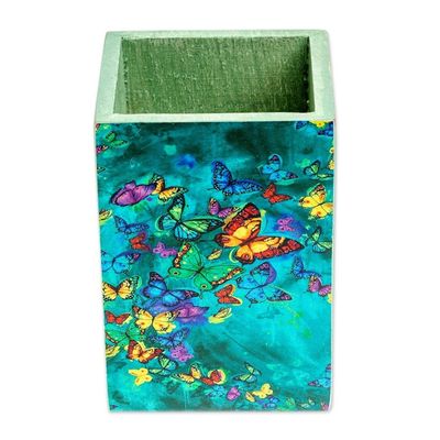 Alternate image for Pine Wood Pencil Holder with Decoupage Butterflies Paradise Butterflies