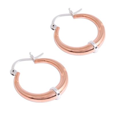 Alternate image for Sterling Silver and Copper Hoop Earrings from Mexico Copper Crescents
