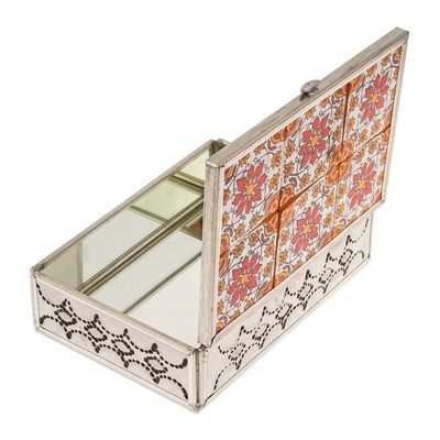 Alternate image for Talavera Tin and Ceramic Jewelry Box in Warm Floral Details Palace of Flowers
