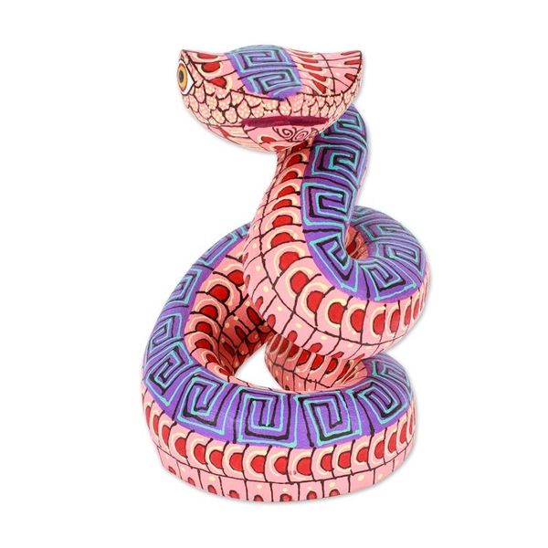 Alternate image for Hand-Painted Melon Copal Wood Alebrije Snake Figurine Melon Hiss