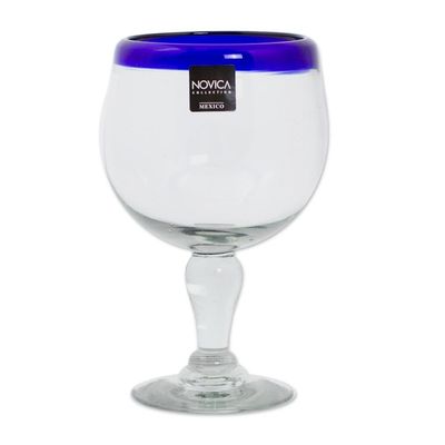 Alternate image for Cobalt Blue Rim Hand Blown 18 oz Wine Glasses Set of 4 Cobalt Kiss