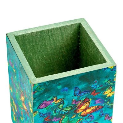Alternate image for Pine Wood Pencil Holder with Decoupage Butterflies Paradise Butterflies