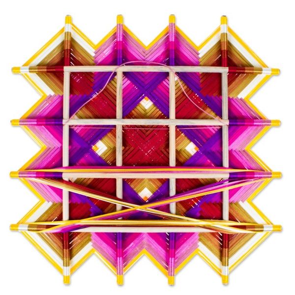 Alternate image for Pine Wood Handwoven Pink Wall Art with Geometric Motifs Pink Divinity