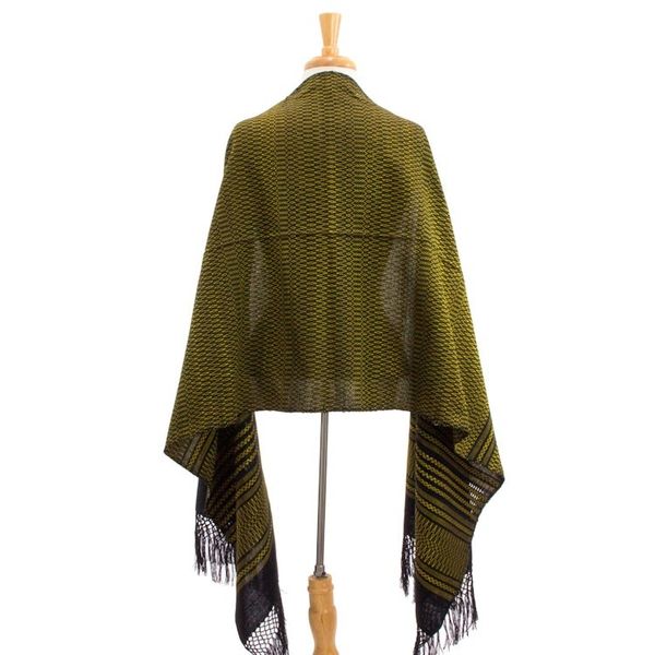 Alternate image for Handwoven Zapotec Black and Yellow Cotton Shawl Sun and Shadow