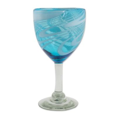 Alternate image for 6 Hand Blown Wine Glasses in Aqua and White from Mexico Whirling Aquamarine