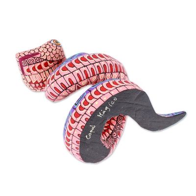 Alternate image for Hand-Painted Melon Copal Wood Alebrije Snake Figurine Melon Hiss