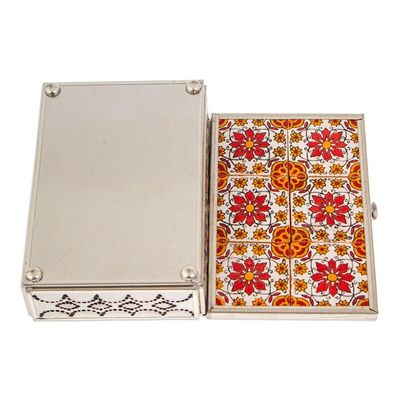 Alternate image for Talavera Tin and Ceramic Jewelry Box in Warm Floral Details Palace of Flowers