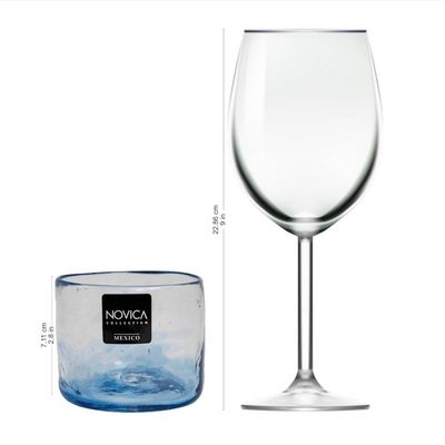 Alternate image for Set of 4 Mexican Clear Blue Blown Glass Rocks Glasses 5 oz Azure Mist