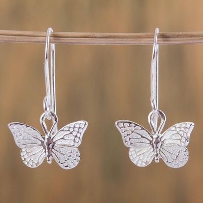 Alternate image for Fair Trade Taxco Silver Butterfly Dangle Earrings Perfect Monarch