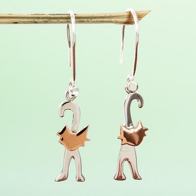 Alternate image for Taxco Mexican Cats Dance Silver and Copper Earrings Cats Dance