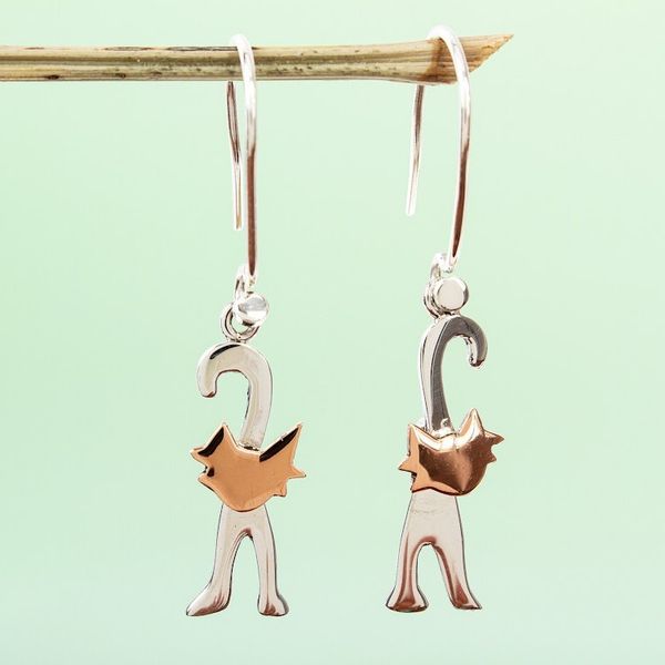 Alternate image for Taxco Mexican Cats Dance Silver and Copper Earrings Cats Dance