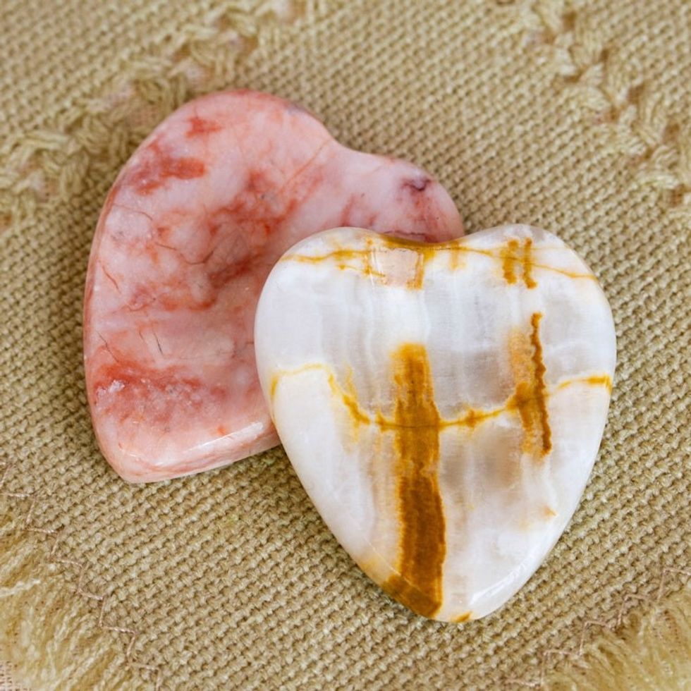 Set of 2 Handcrafted Marble Heart Stress-Relieving Stones 'Gentle Hearts'