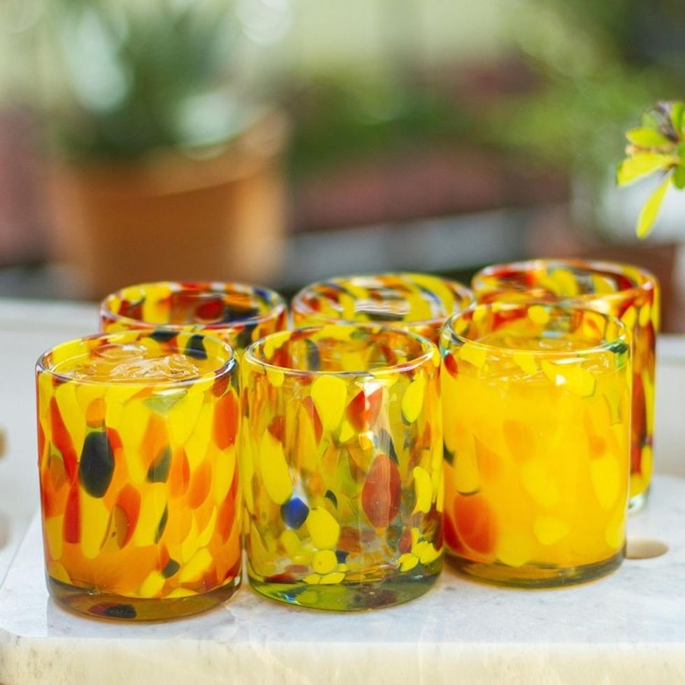 Unique Handblown Recycled Glass Juice Drinkware from Mexico 'Liquid Confetti'