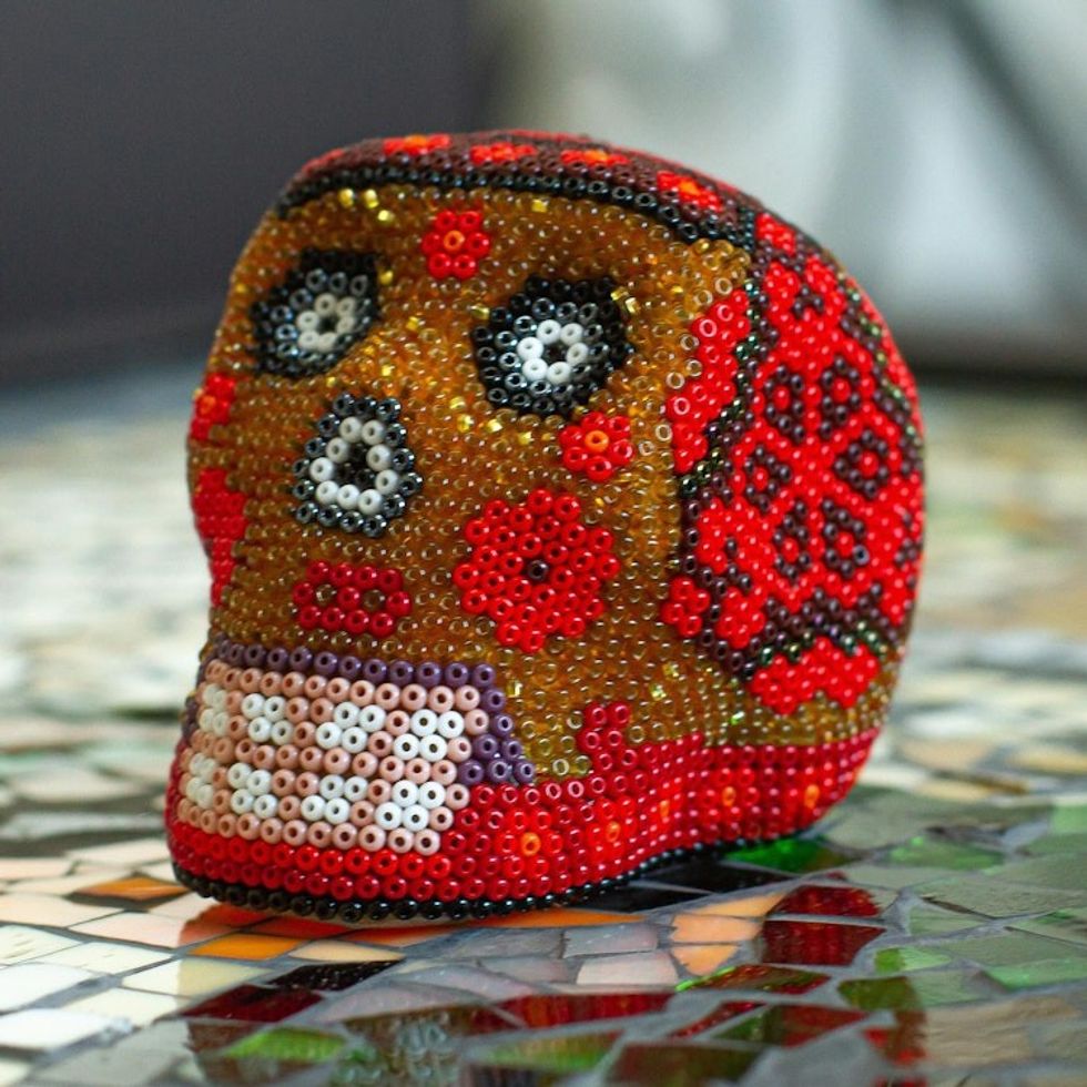 Small Red Huichol Skull 'Red Scorpion'