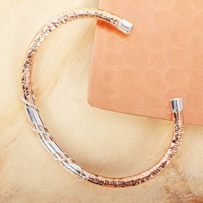 Alternate image for Slender Copper and Sterling Silver Cuff Bracelet Taxco Mix